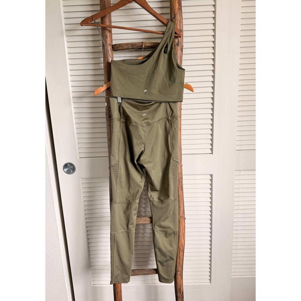 Fabletics Olive Green Moto Leggings and One Shoulder Sports Bra Set - Picture 3 of 5
